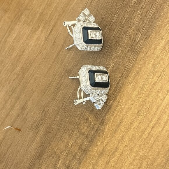 QJM 14K White Gold Natural Diamond & Onyx Earrings 1.5 CWT — Unworn Custom Made - Picture 5 of 5